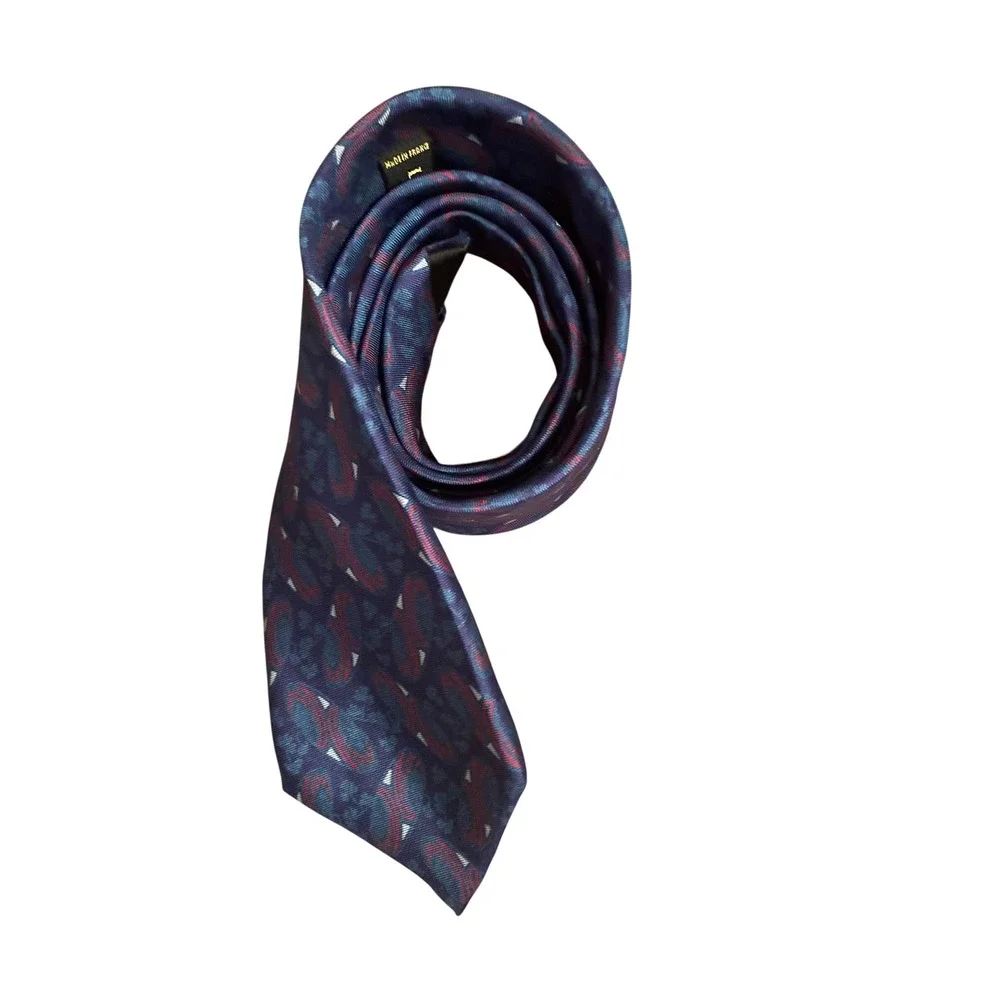 Lanvin Paris Mens Silk Tie Navy Blue Paisley Geometric Made in France Luxury‎